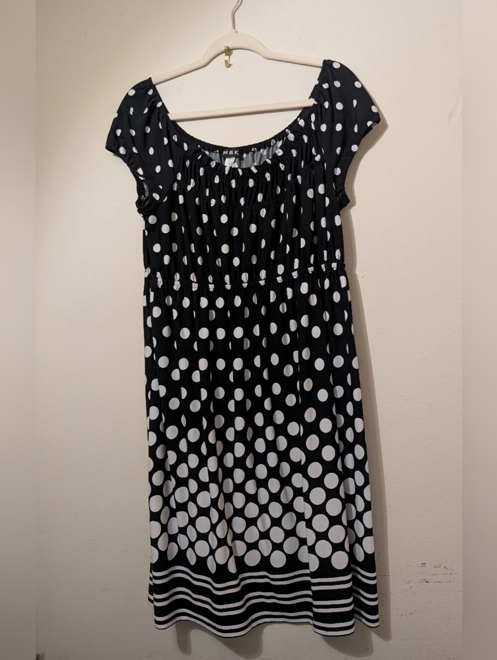 MSK Polka Dot Dress Stretch Black and White Size XL